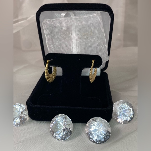 14K YELLOW GOLD croissant hoop earrings REAL GOLD 🥐 - Picture 2 of 12